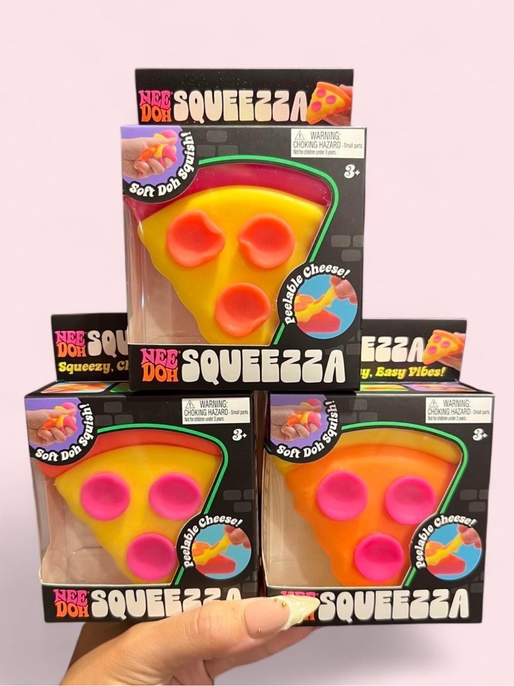 NeeDoh Squeezza Pizza Slice Squishy Stress Toy Bundle - Yellow, Pink, and Orange